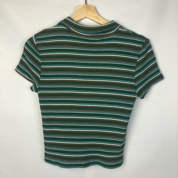Tilly's Sky with Sparrow Green Striped Button Down Short Sleeve XL - Picture 2 of 4